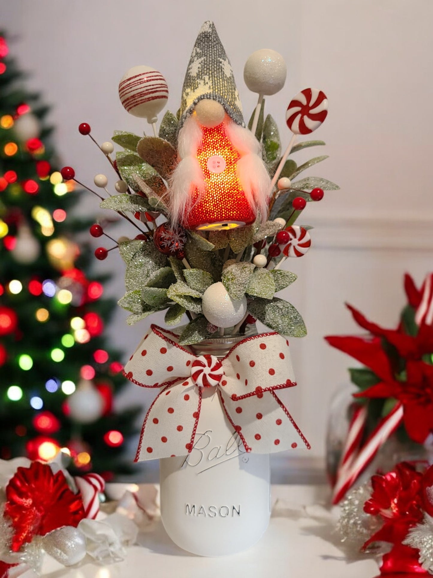 Mason Jar Centerpiece with Light Up Girl Gnome